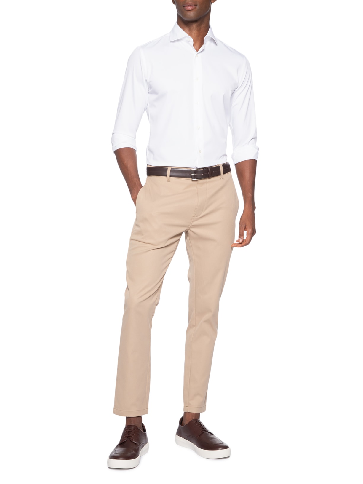 Camisa Masculina Tech Fibra De Bambu Slim Fit Branco '2 Essential