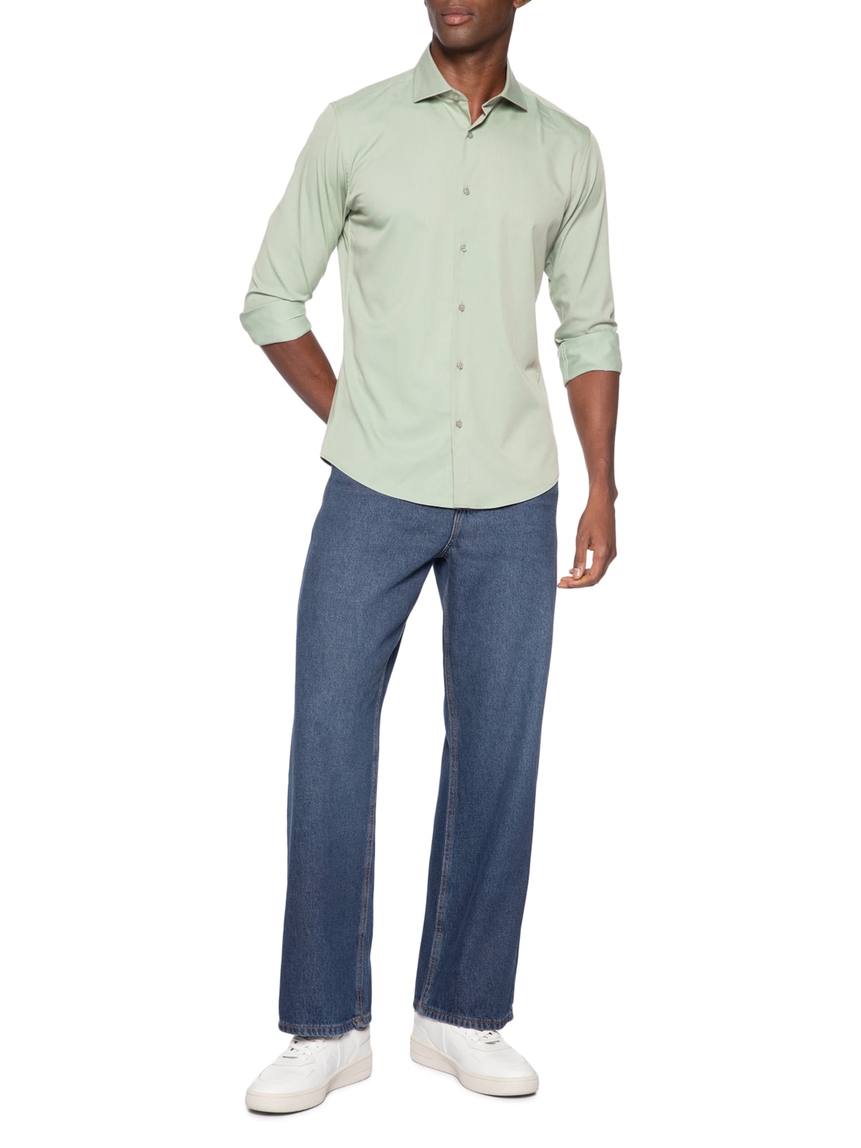 Camisa Masculina Tech Fibra De Bambu Slim Fit Verde '2 Essential