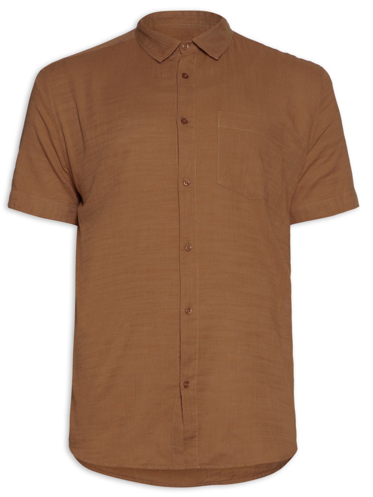 Camisa Masculina Texture Color Manga Curta - Marrom
