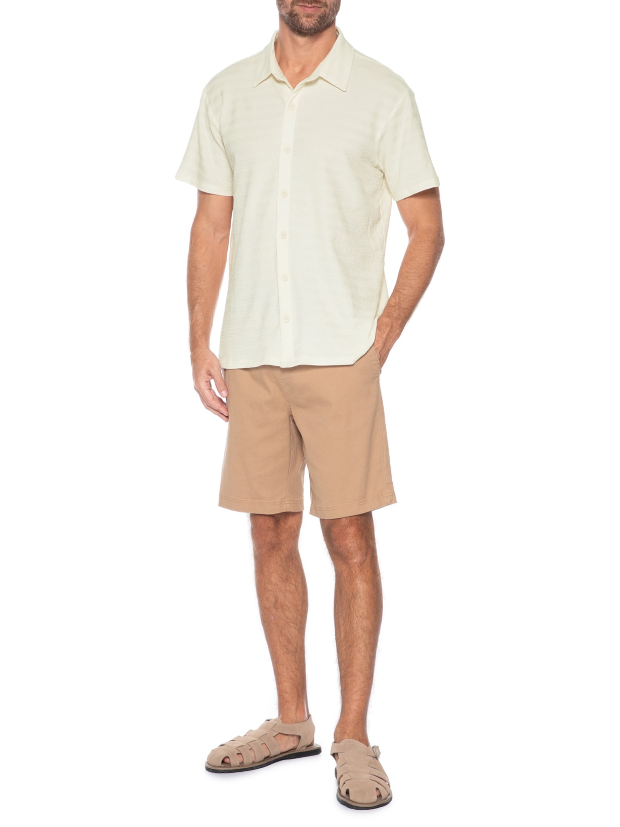 Camisa Masculina Texturizada Branco Basiq Men