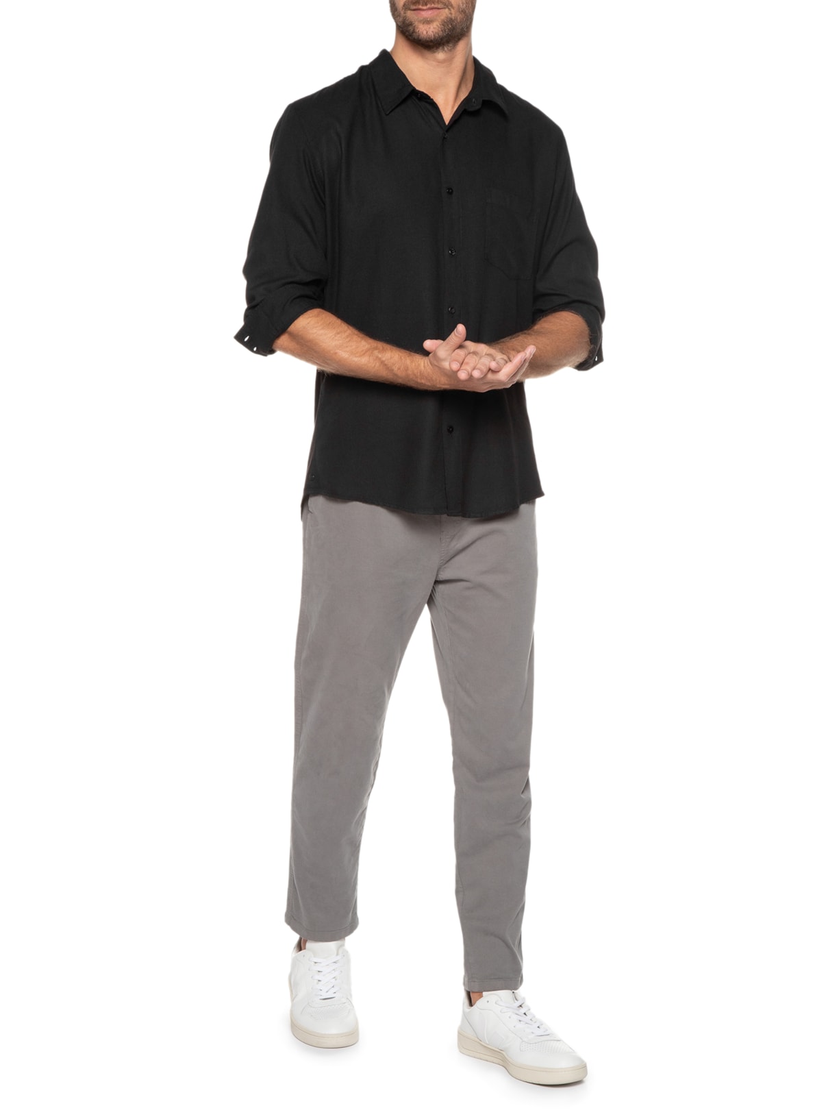 Camisa Masculina Touch Yoke Manga Longa Preto Osklen