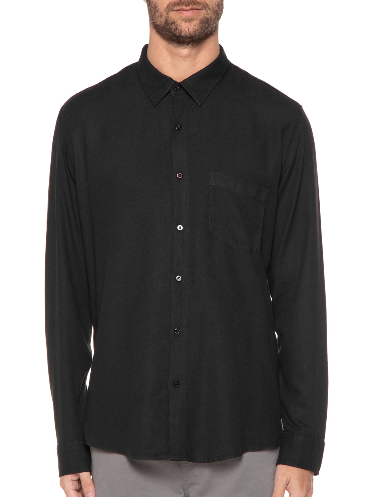 Camisa Masculina Touch Yoke Manga Longa Preto Osklen