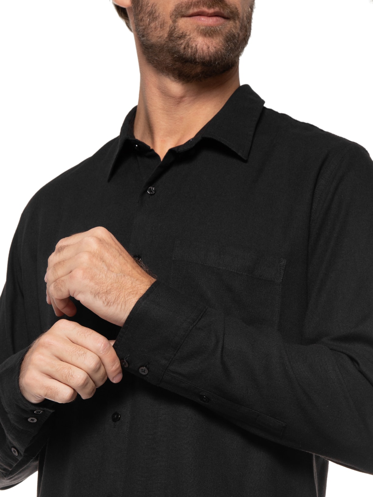 Camisa Masculina Touch Yoke Manga Longa Preto Osklen