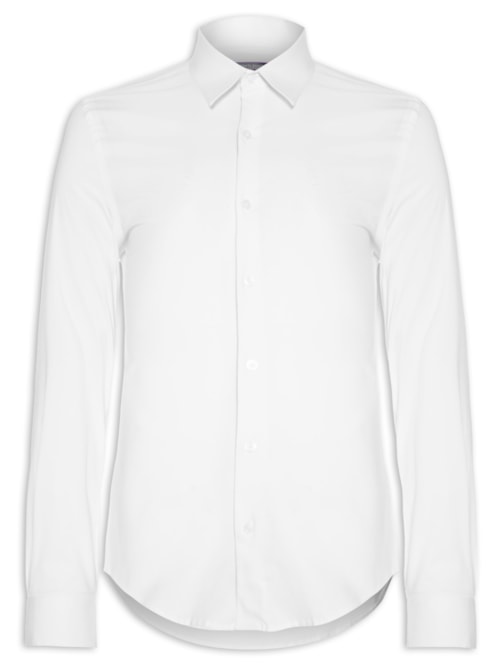 Camisa Masculina Tricoline Elastano - Branco