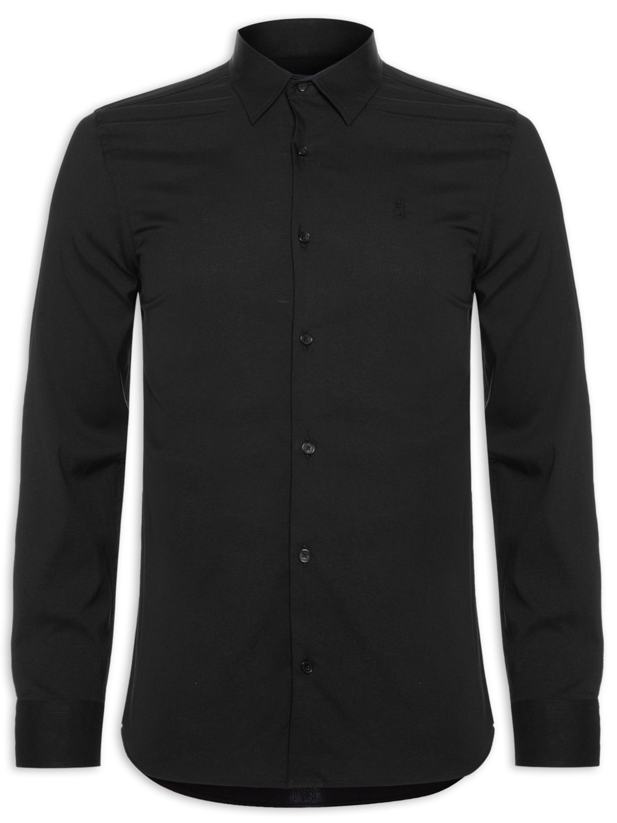 Camisa Masculina Tricoline Elastano - Preto