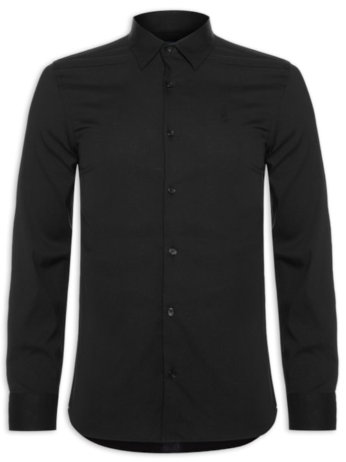 Camisa Masculina Tricoline Elastano - Preto