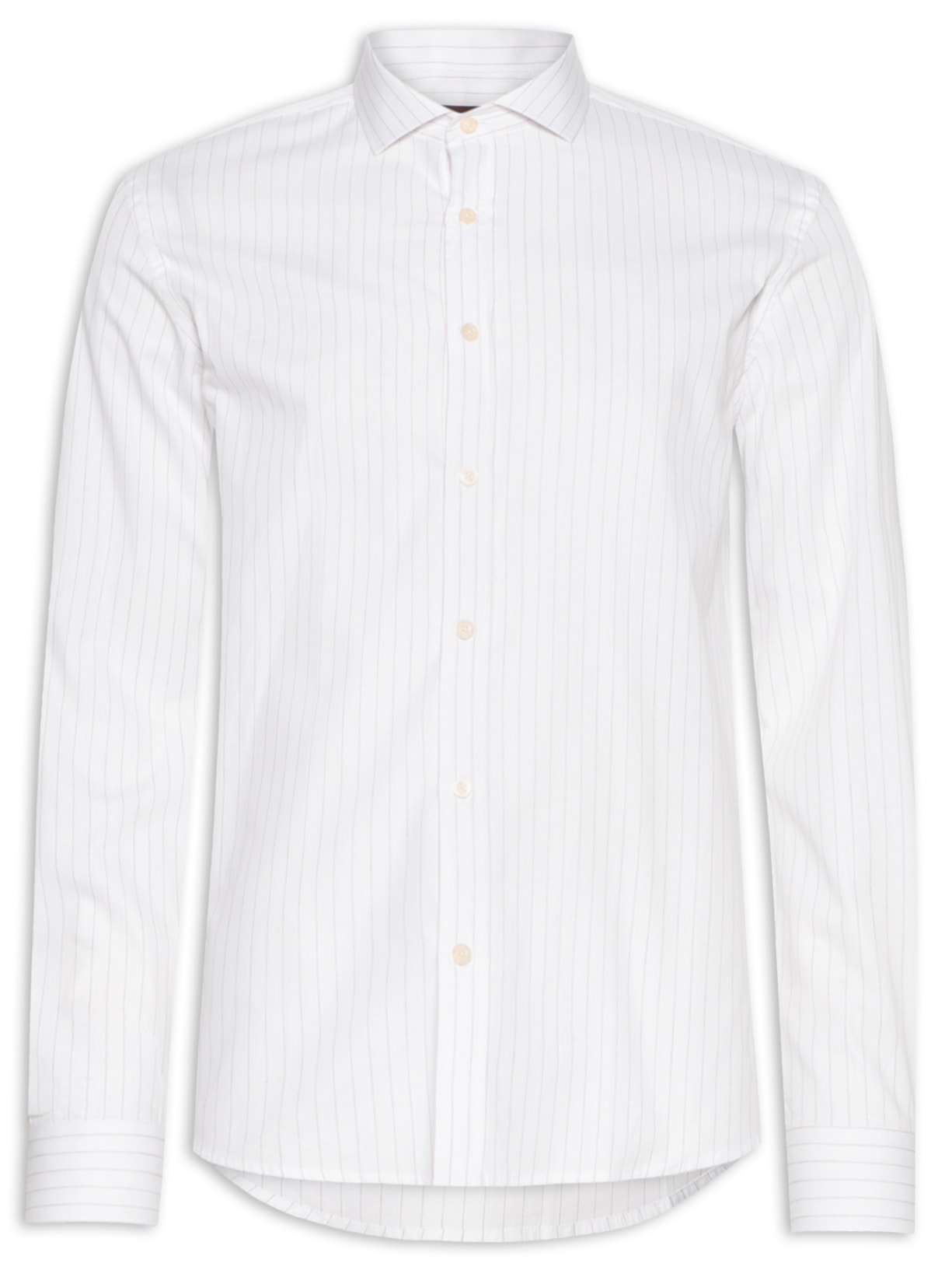 Camisa Masculina Tricoline Mini Listras - Branco