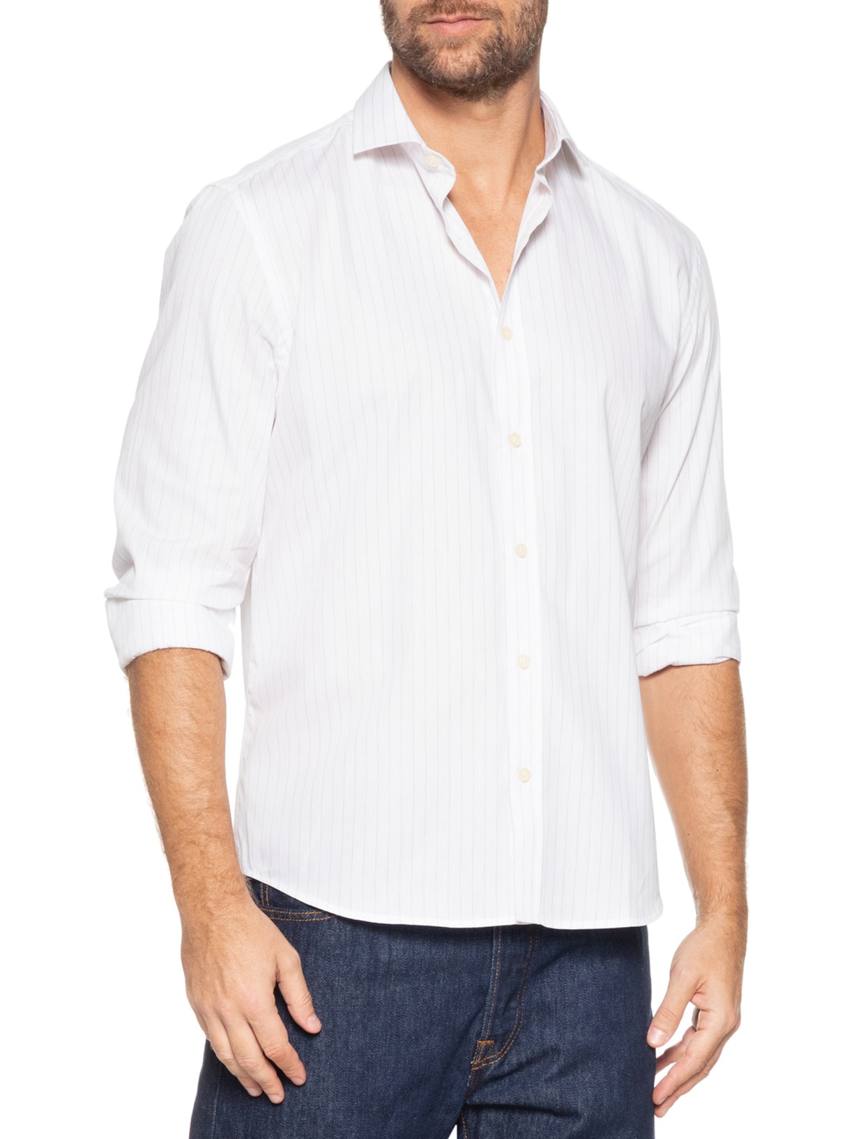 Camisa Masculina Tricoline Mini Listras Branco Zapalla