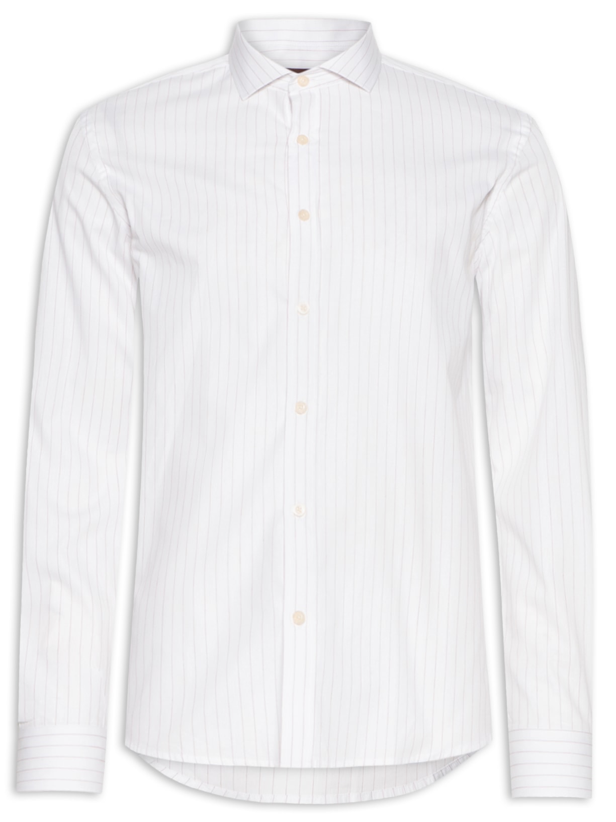 Camisa Masculina Tricoline Mini Listras - Branco