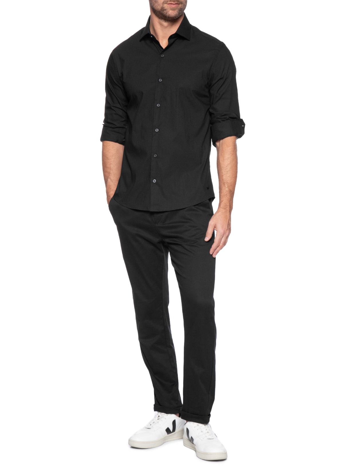Camisa Masculina Tricoline Poliamida Preto Zapalla