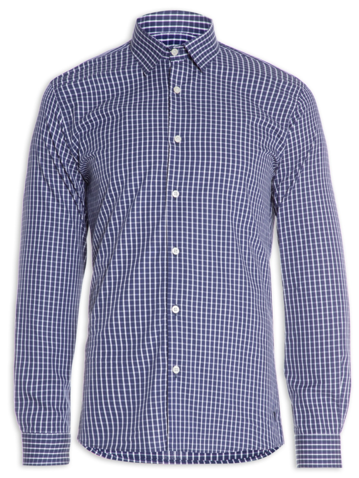 Camisa Masculina Tricoline Quadros - Azul