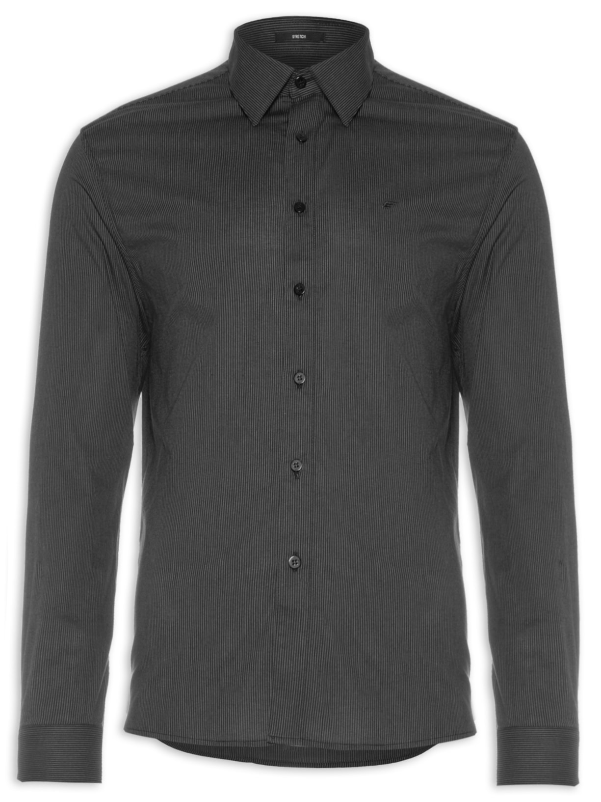 Camisa Masculina Tricoline Tiny Slim Italian Manga Longa - Preto