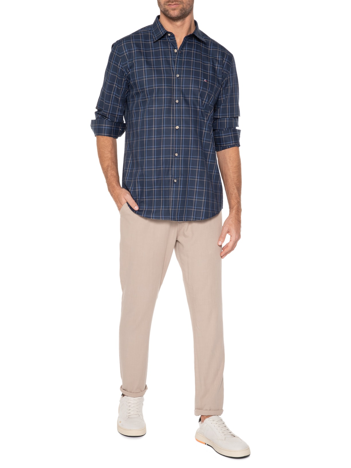 Camisa Masculina Tricoline Xadrez Azul Aramis