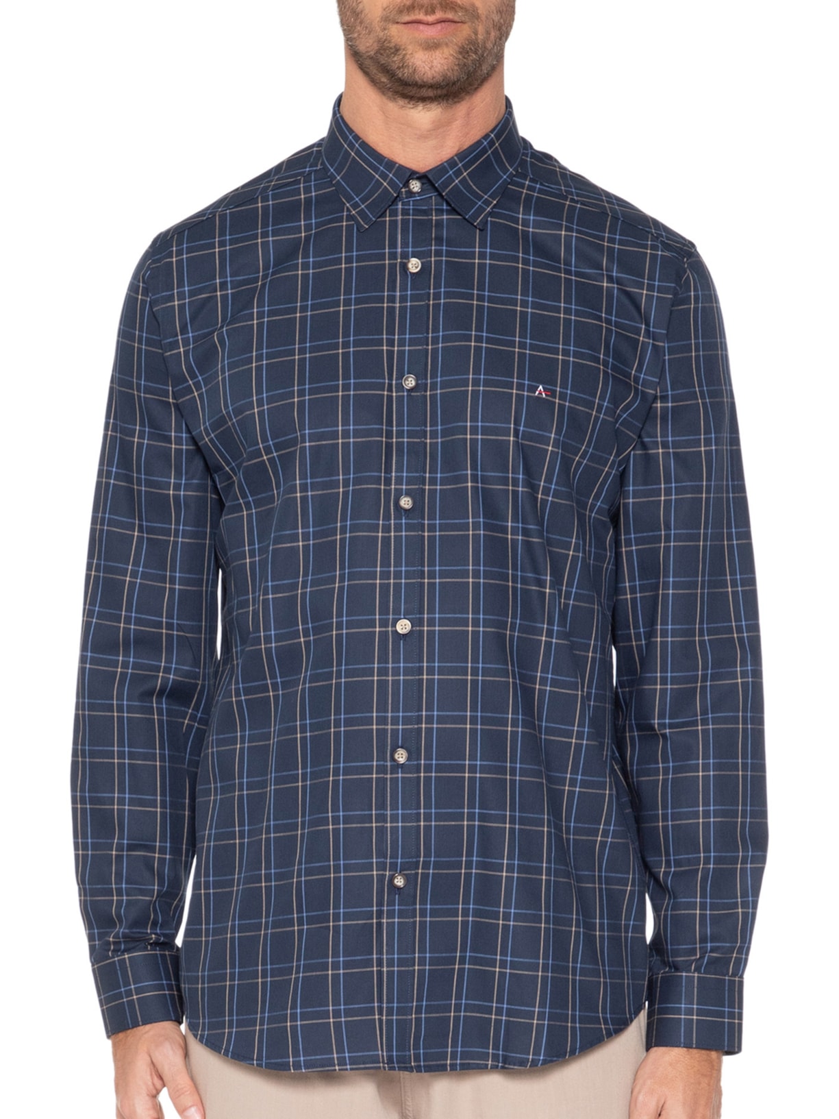 Camisa Masculina Tricoline Xadrez Azul Aramis