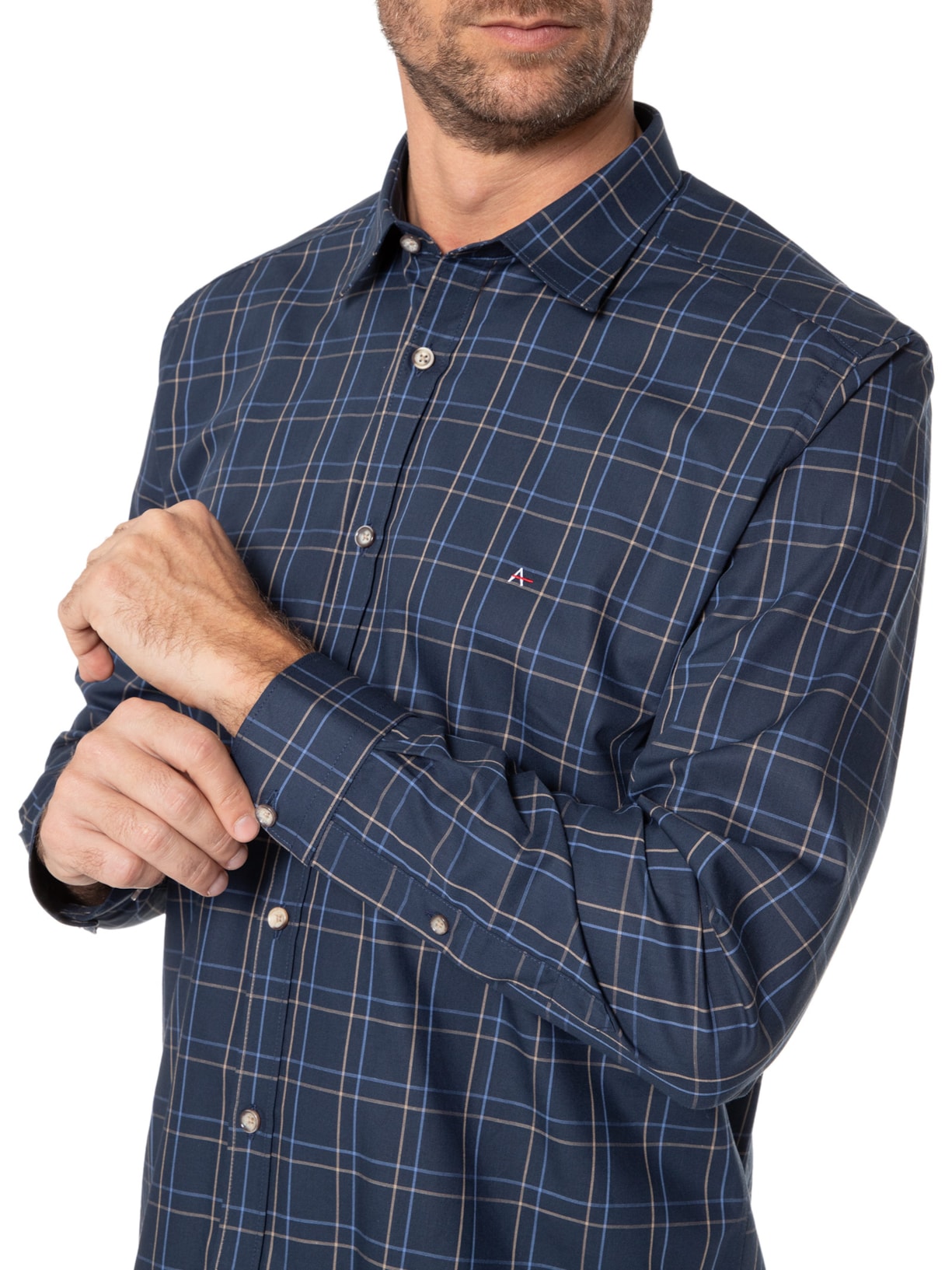 Camisa Masculina Tricoline Xadrez Azul Aramis