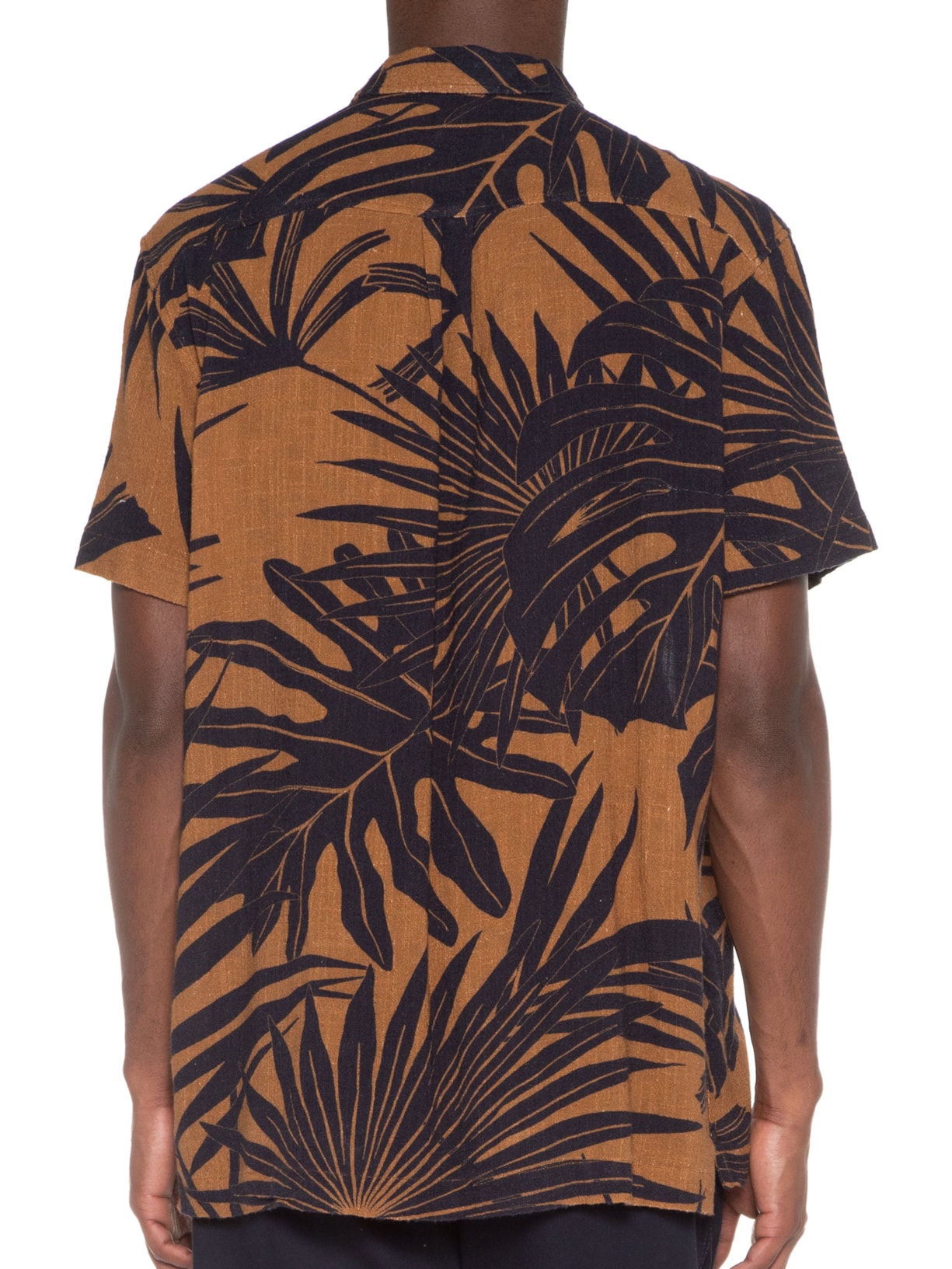 Camisa Masculina Tropi Leaf Manga Curta Marrom Osklen