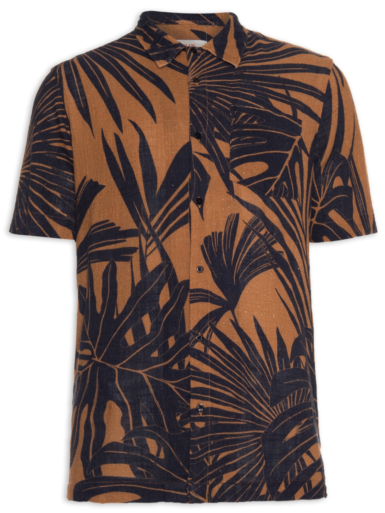 Camisa Masculina Tropi Leaf Manga Curta - Marrom