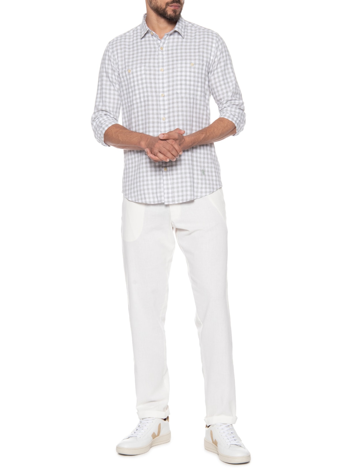 Camisa Masculina Utilitária Vichy Mescla Cinza Pineapple