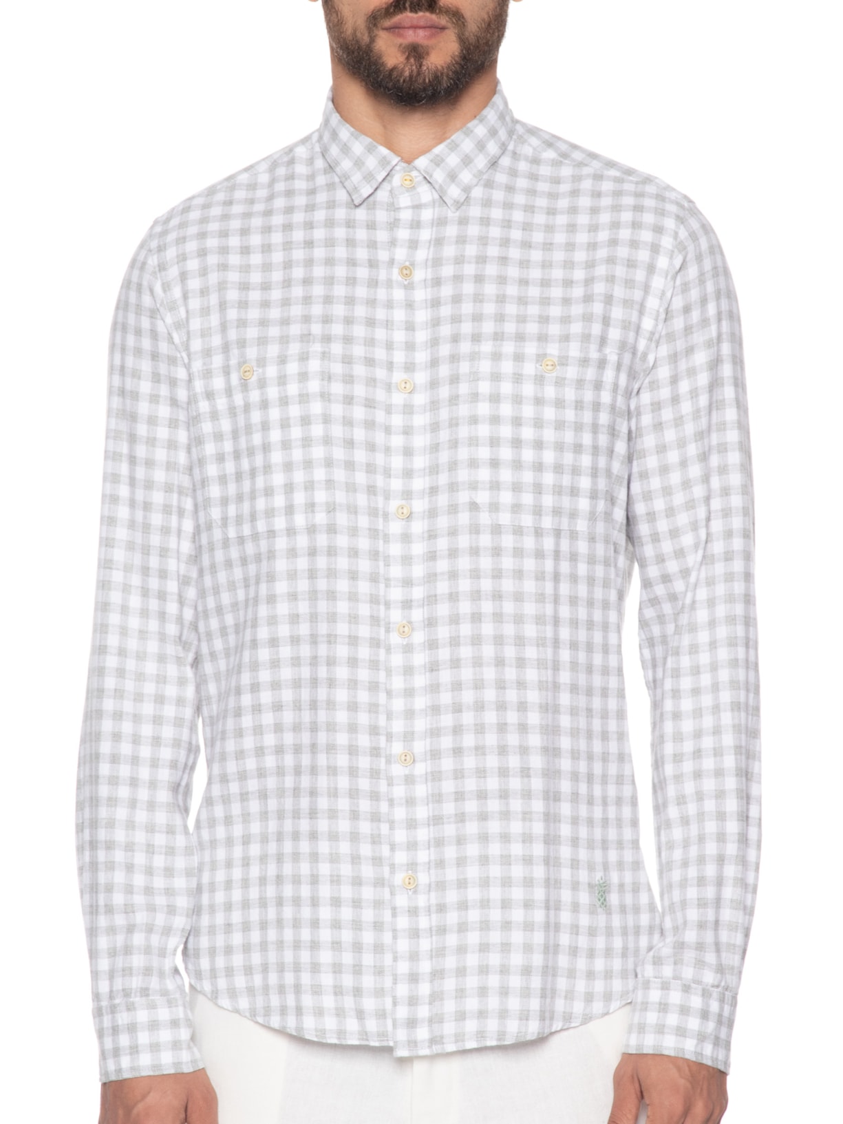 Camisa Masculina Utilitária Vichy Mescla Cinza Pineapple