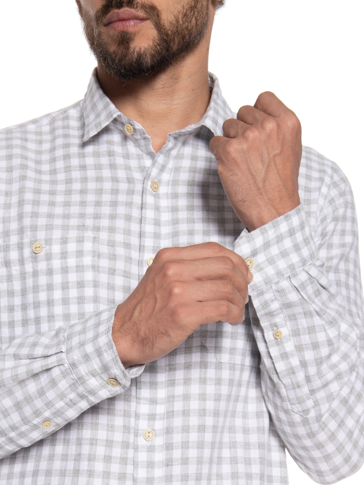 Camisa Masculina Utilitária Vichy Mescla Cinza Pineapple