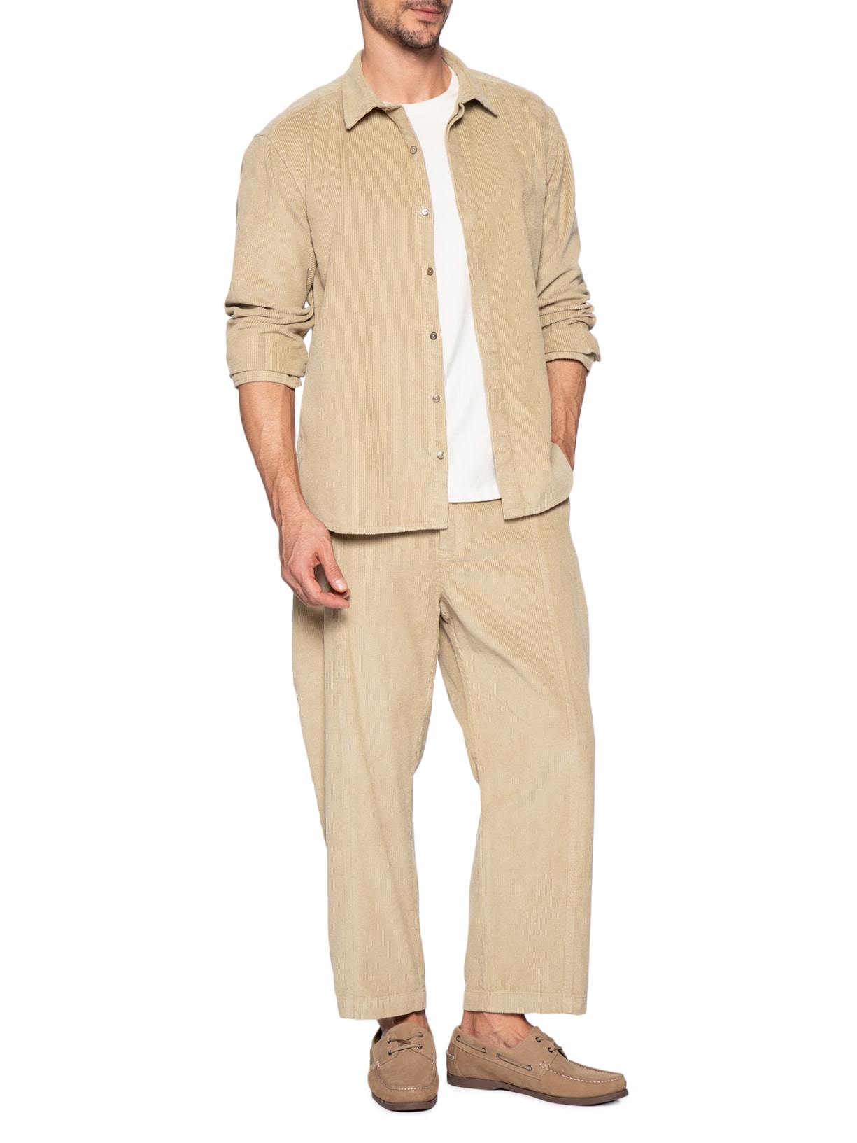 Camisa Masculina Veludo Manga Longa Bege Handred