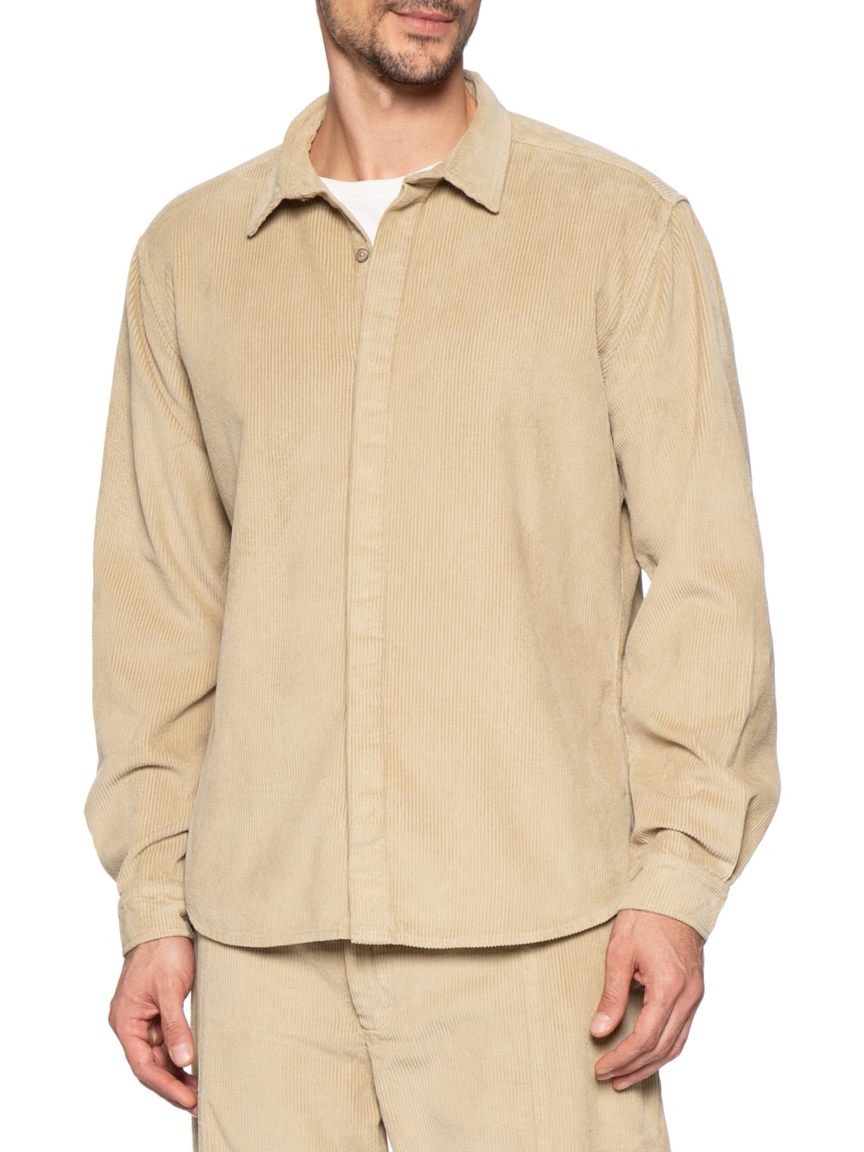 Camisa Masculina Veludo Manga Longa Bege Handred