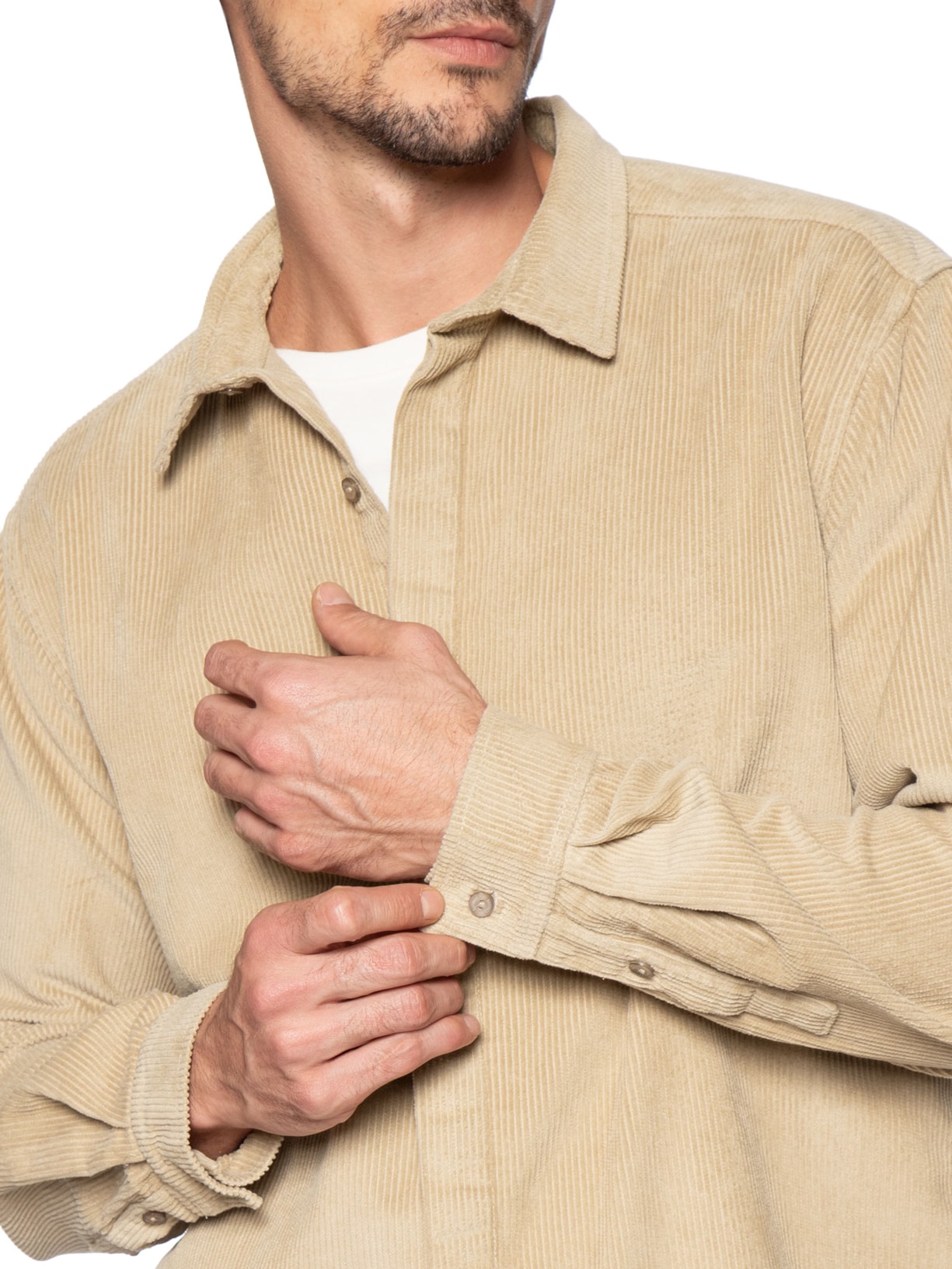 Camisa Masculina Veludo Manga Longa Bege Handred