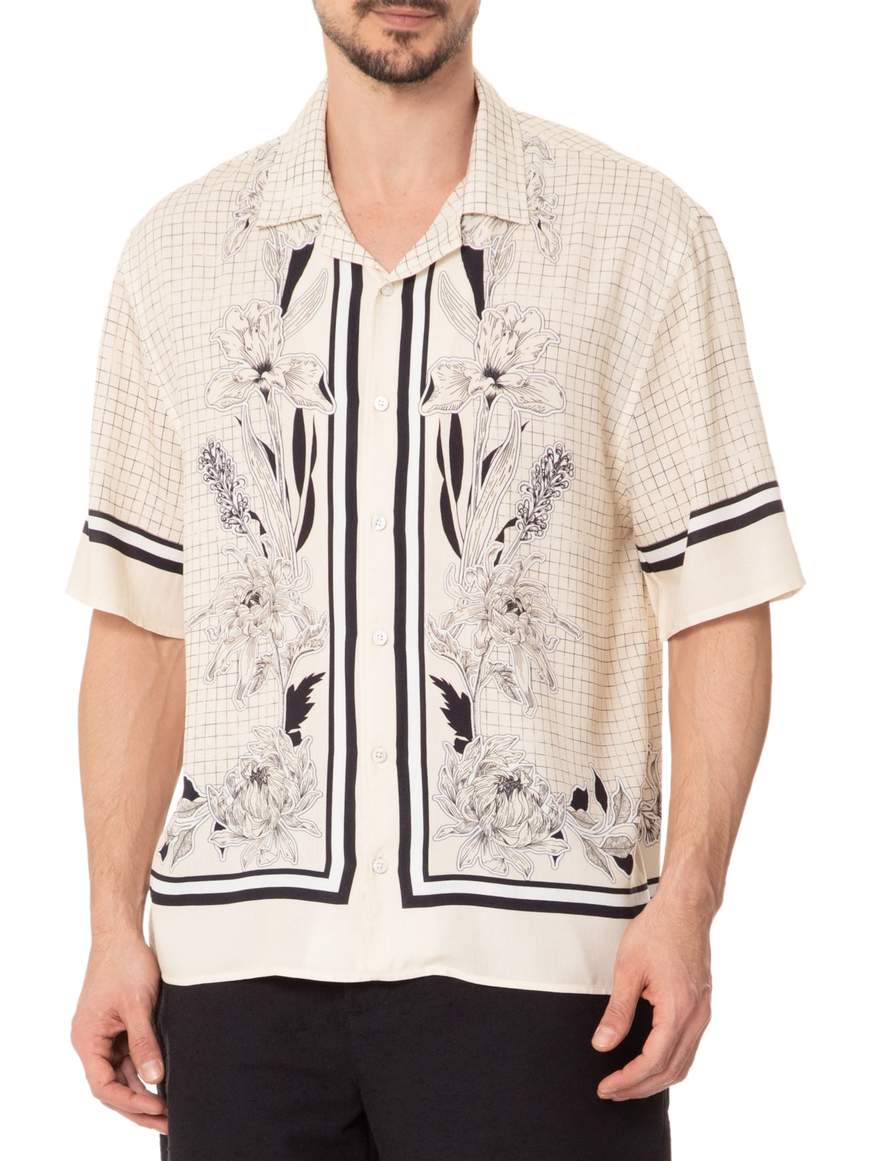 Camisa Masculina Vintage Estampada Branco