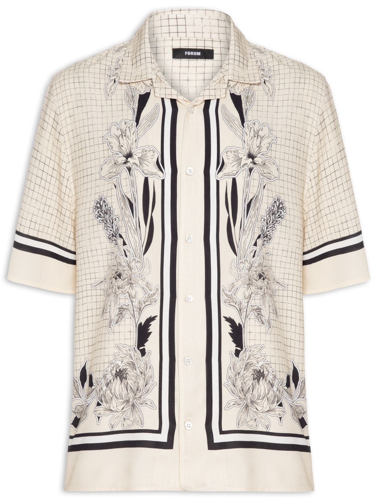 Camisa Masculina Vintage Estampada - Branco