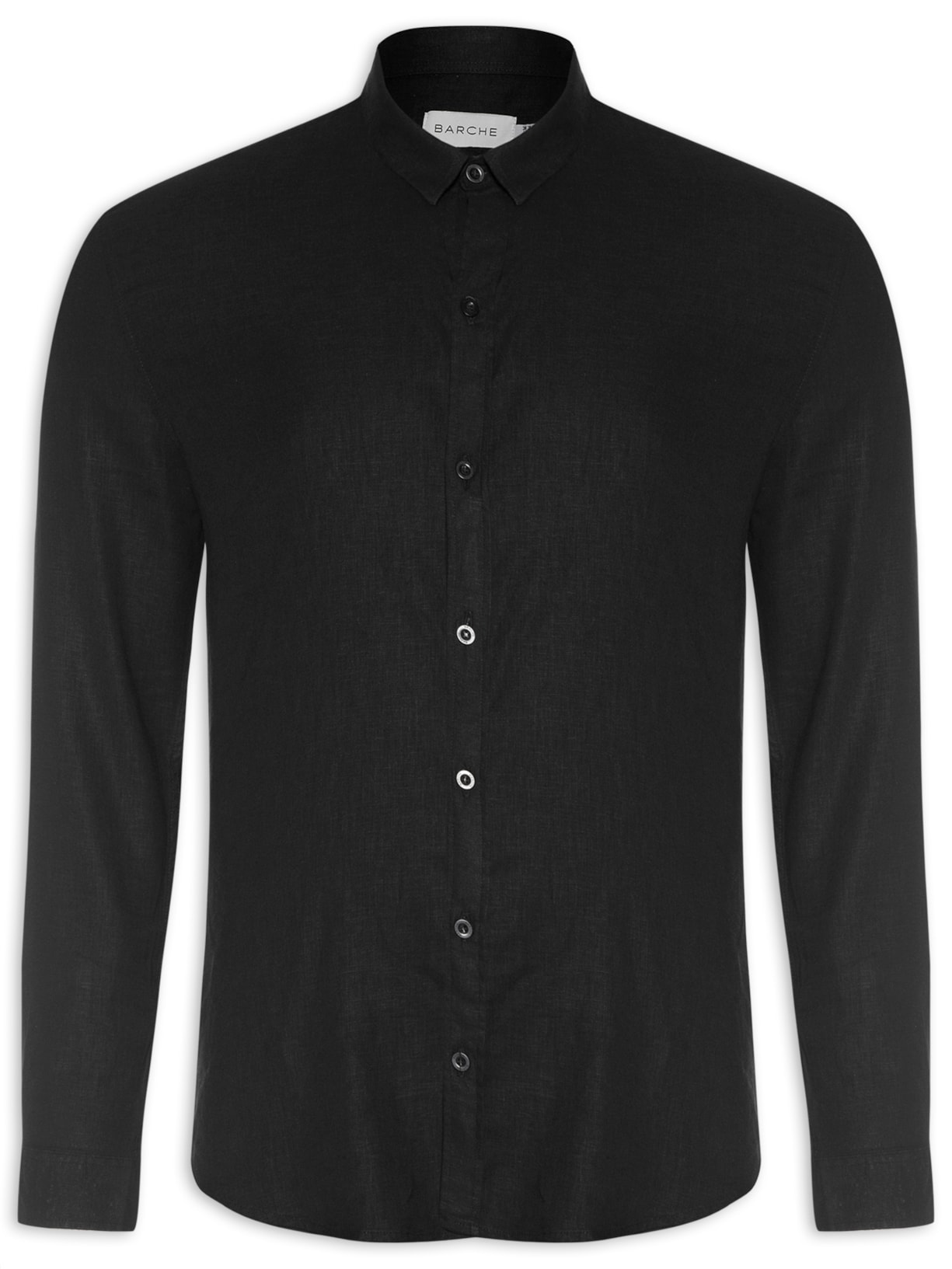 Camisa Masculina Viscolinho Manga Longa Lisa - Preto