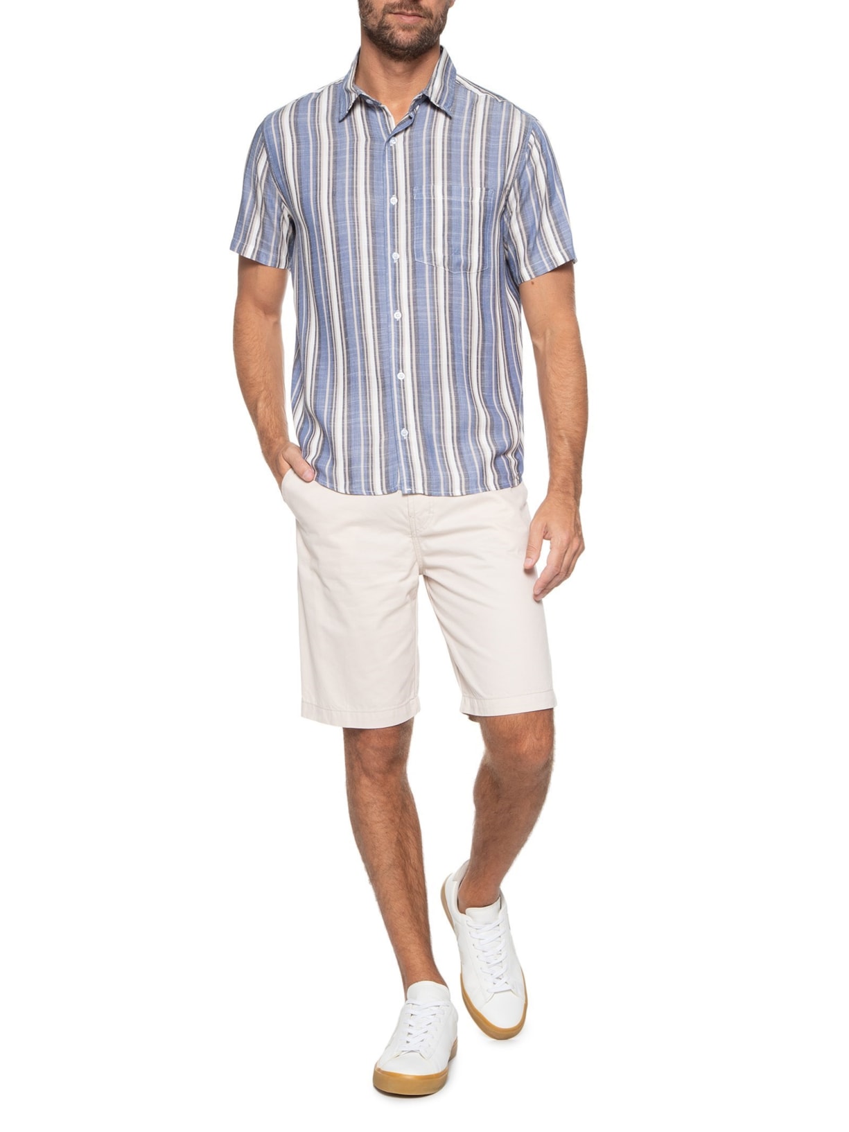 Camisa Masculina Viscose Estampa De Listra - Azul