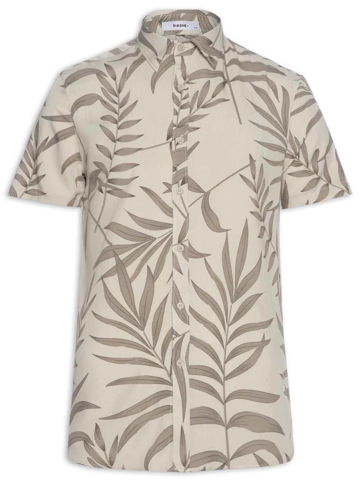 Camisa Masculina Viscose Estampa Folhagem - Bege