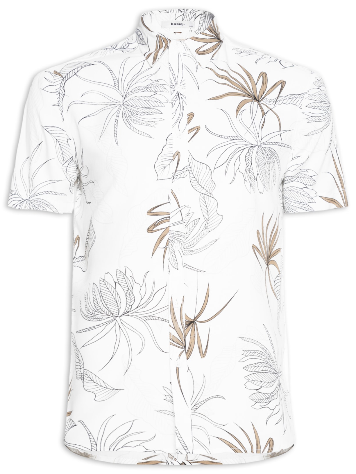 Camisa Masculina Viscose Estampa Folhagem - Branco