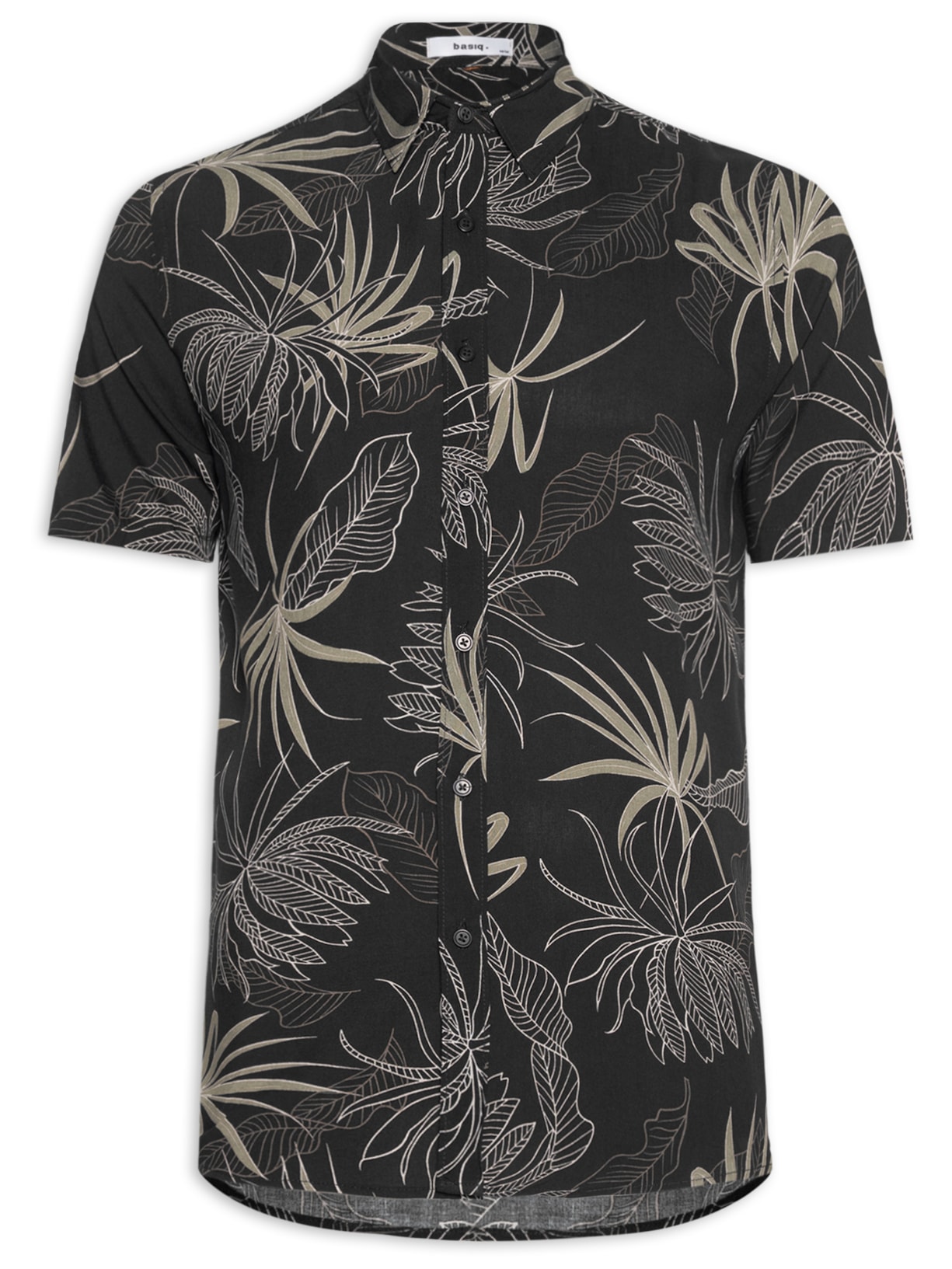 Camisa Masculina Viscose Estampa Folhagem - Preto