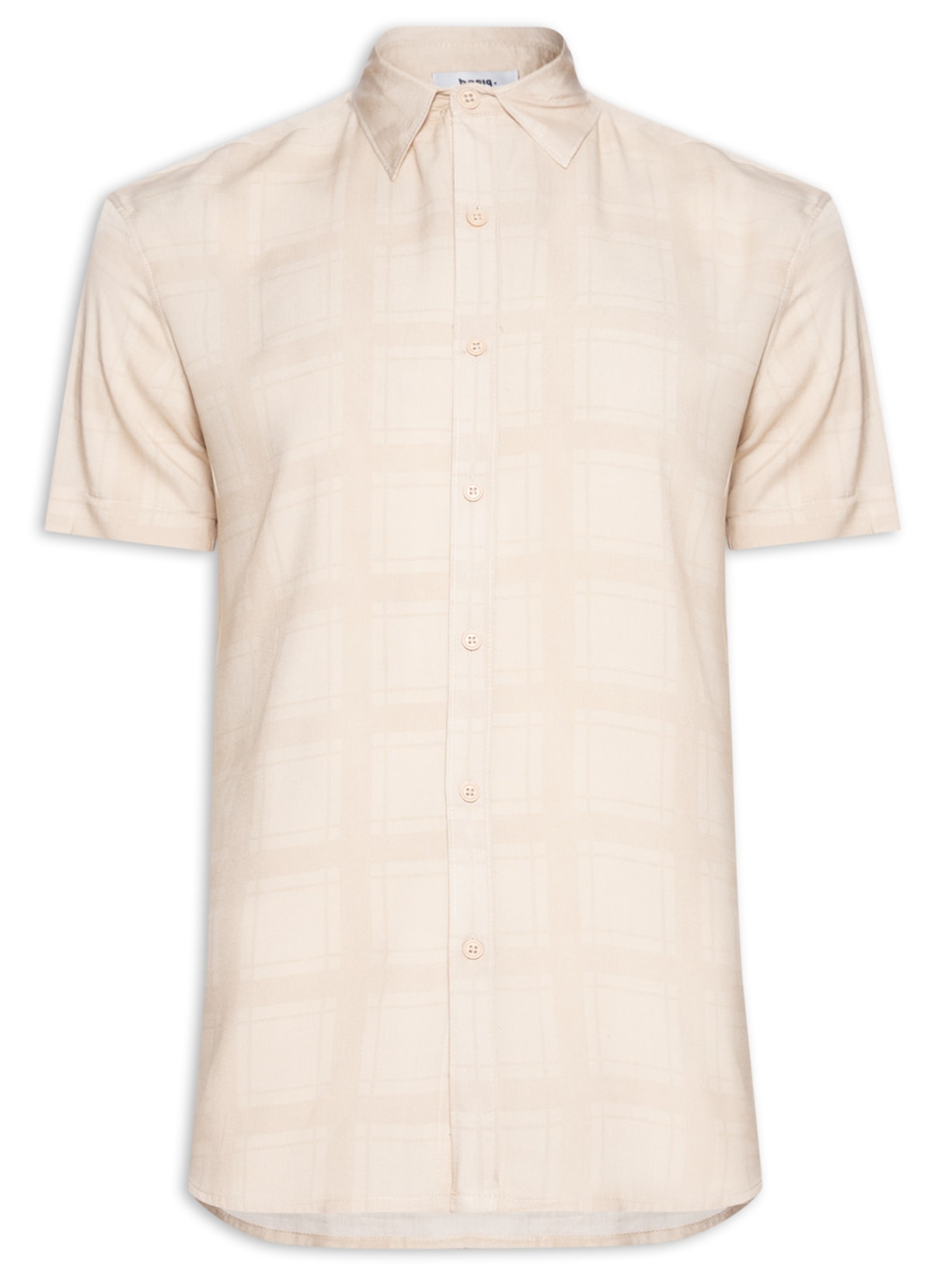 Camisa Masculina Viscose Estampa Quadrado - Bege