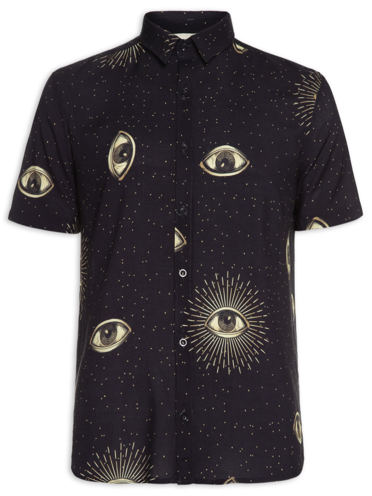 Camisa Masculina Viscose Estampada Olhos Dark Mc - Preto