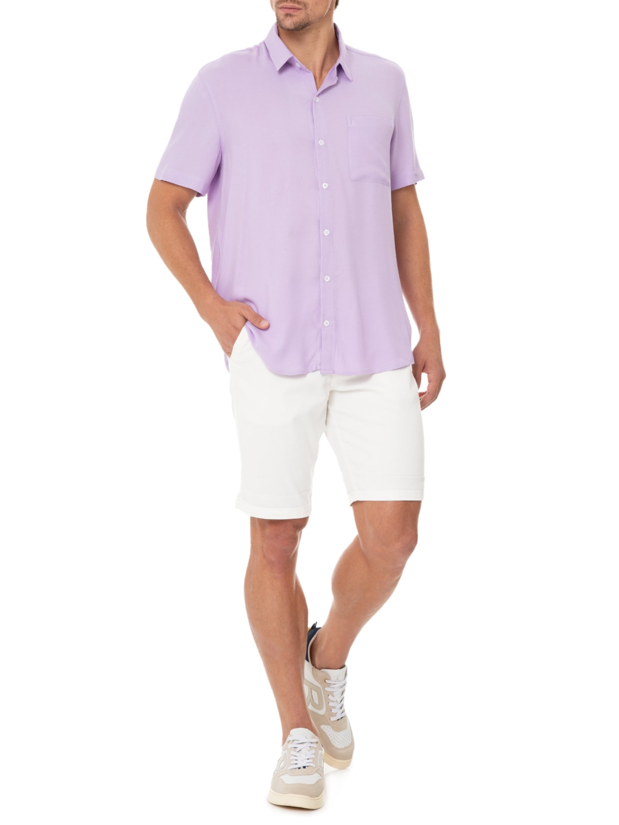 Camisa Masculina Viscose Lisa Manga Curta Roxo Barche