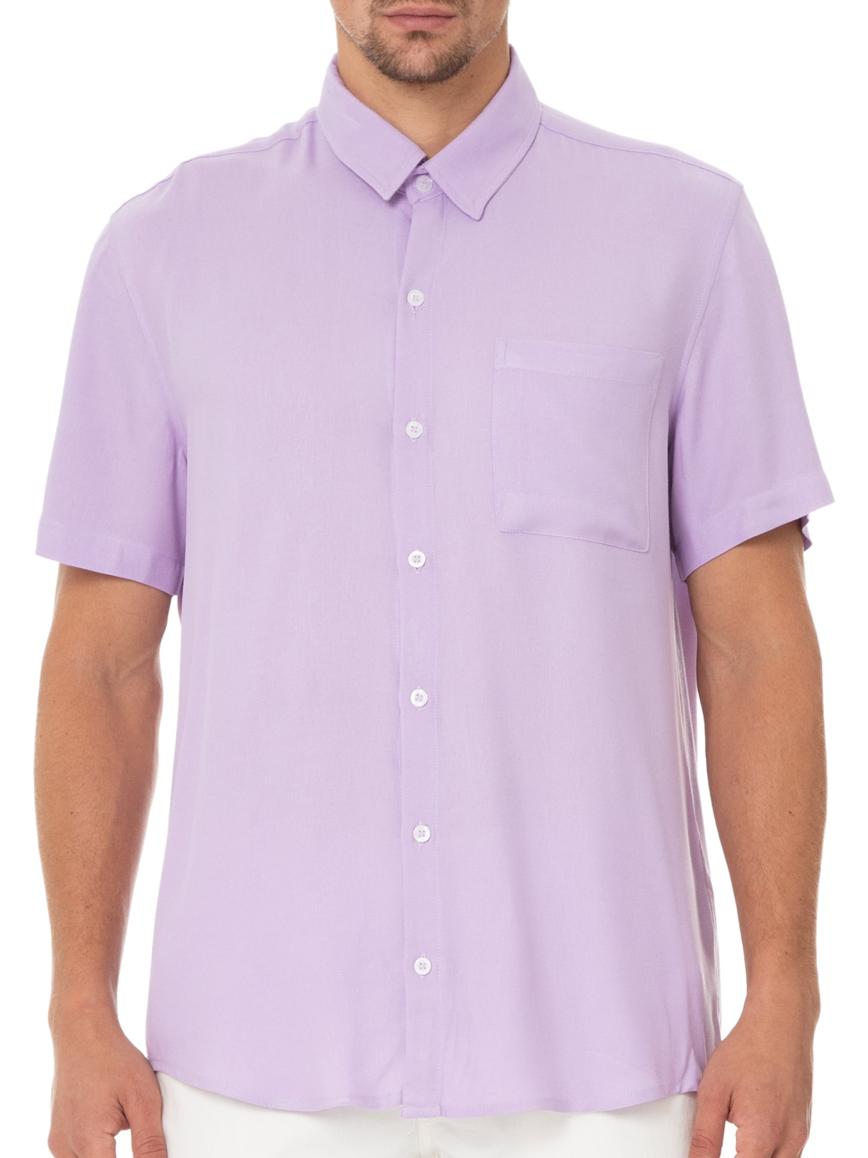 Camisa Masculina Viscose Lisa Manga Curta Roxo Barche