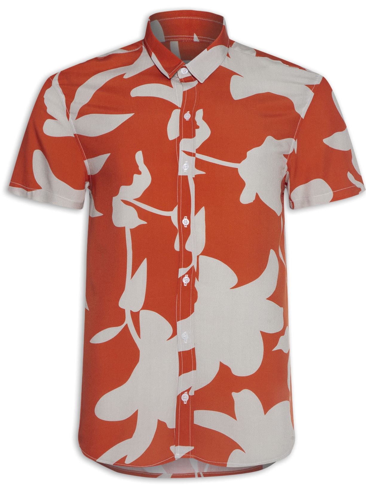 Camisa Masculina Viscose Manga Curta Estampada - Laranja