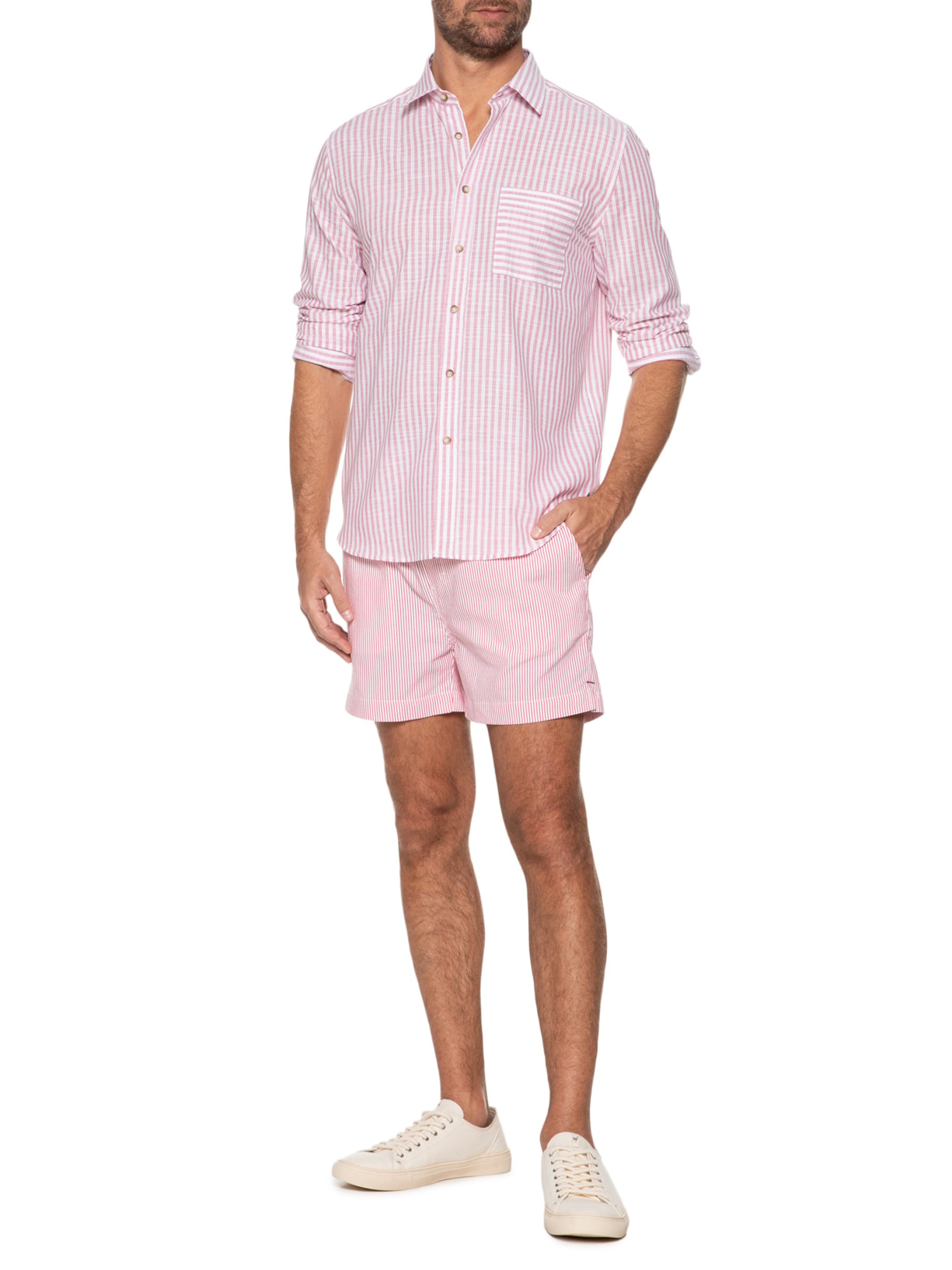 Camisa Masculina Voil Listras Vermelho Zapalla