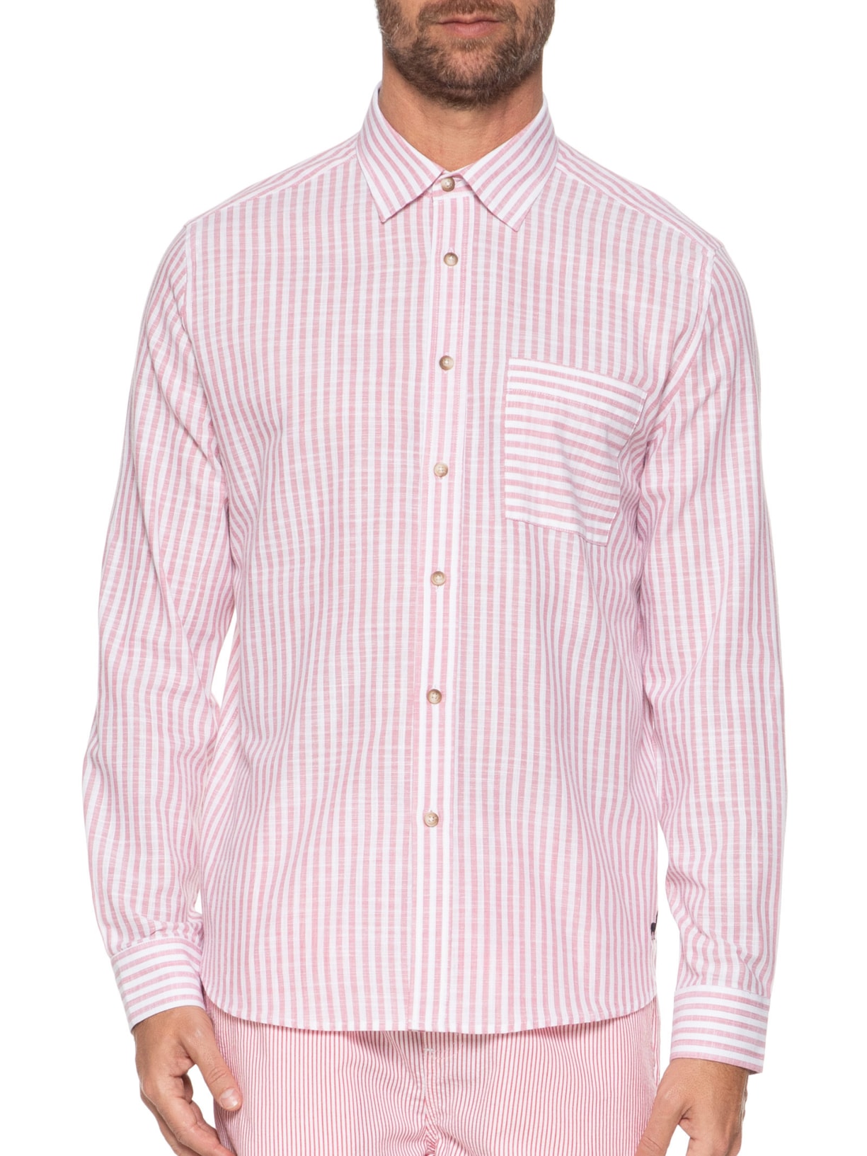 Camisa Masculina Voil Listras Vermelho Zapalla
