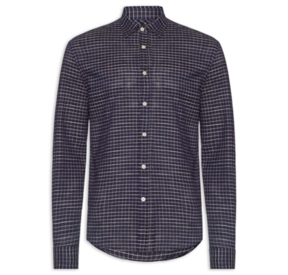 Camisa Masculina Voil Mini Quadros - Azul