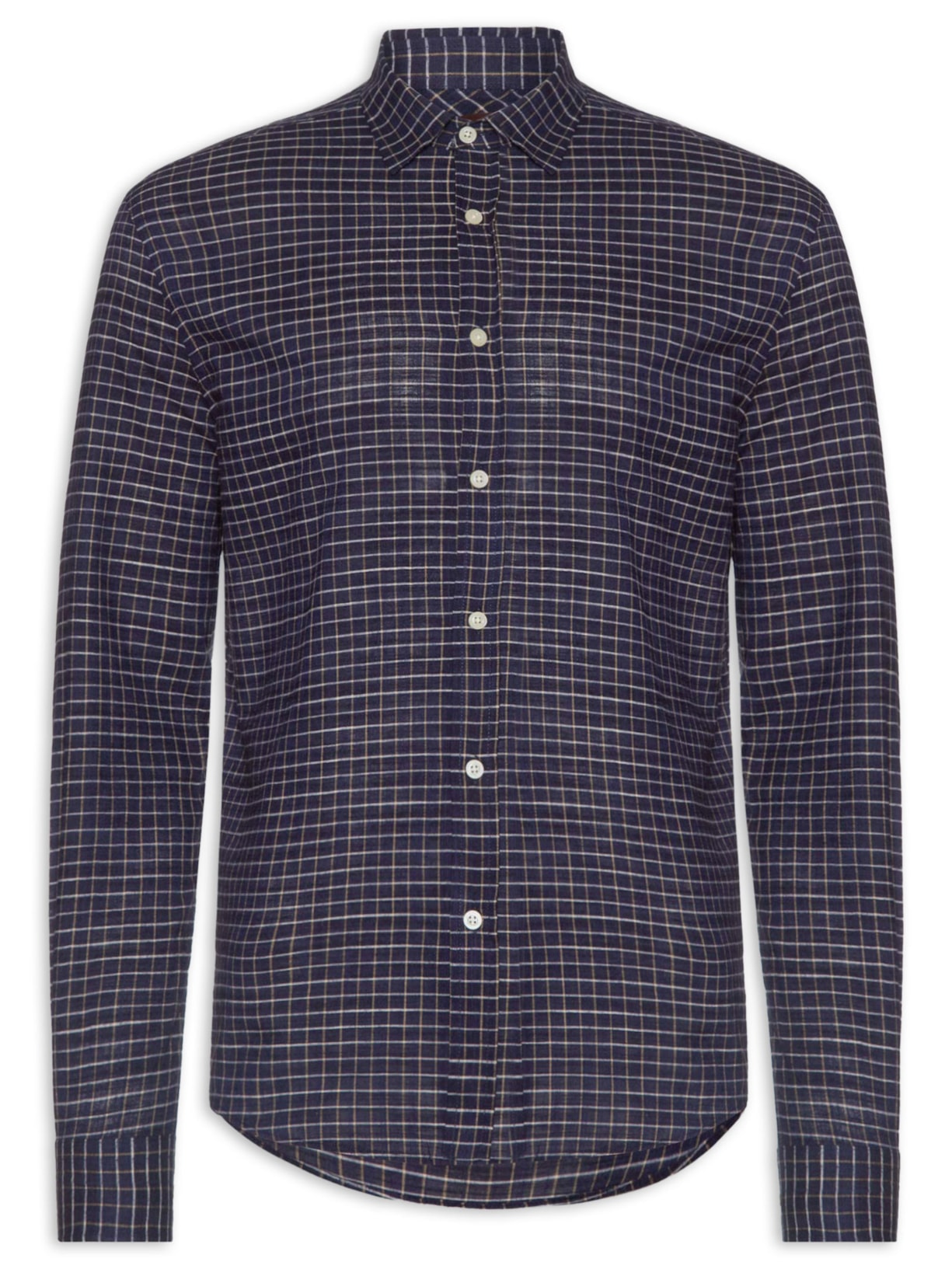 Camisa Masculina Voil Mini Quadros - Azul