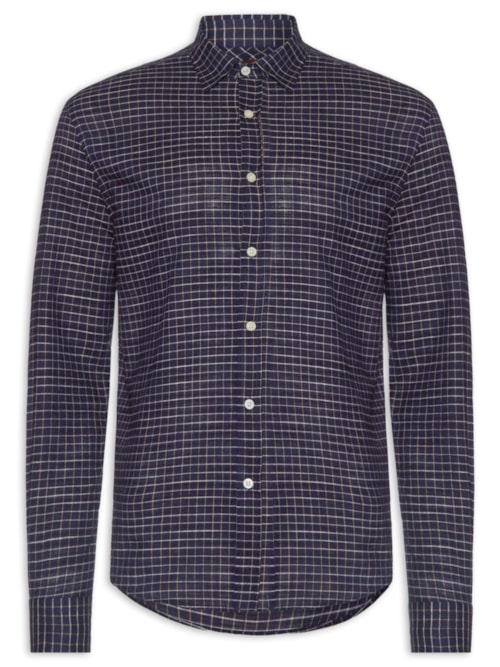 Camisa Masculina Voil Mini Quadros - Azul