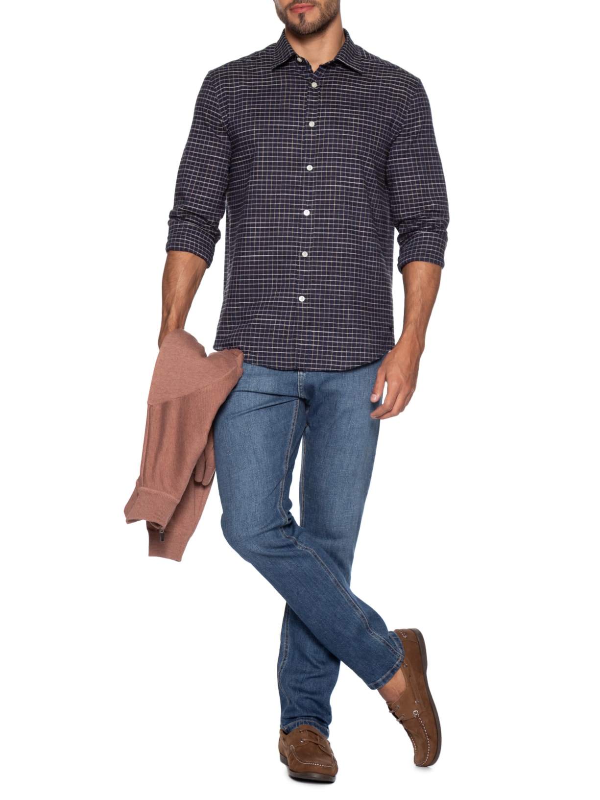 Camisa Masculina Voil Mini Quadros Azul Zapalla