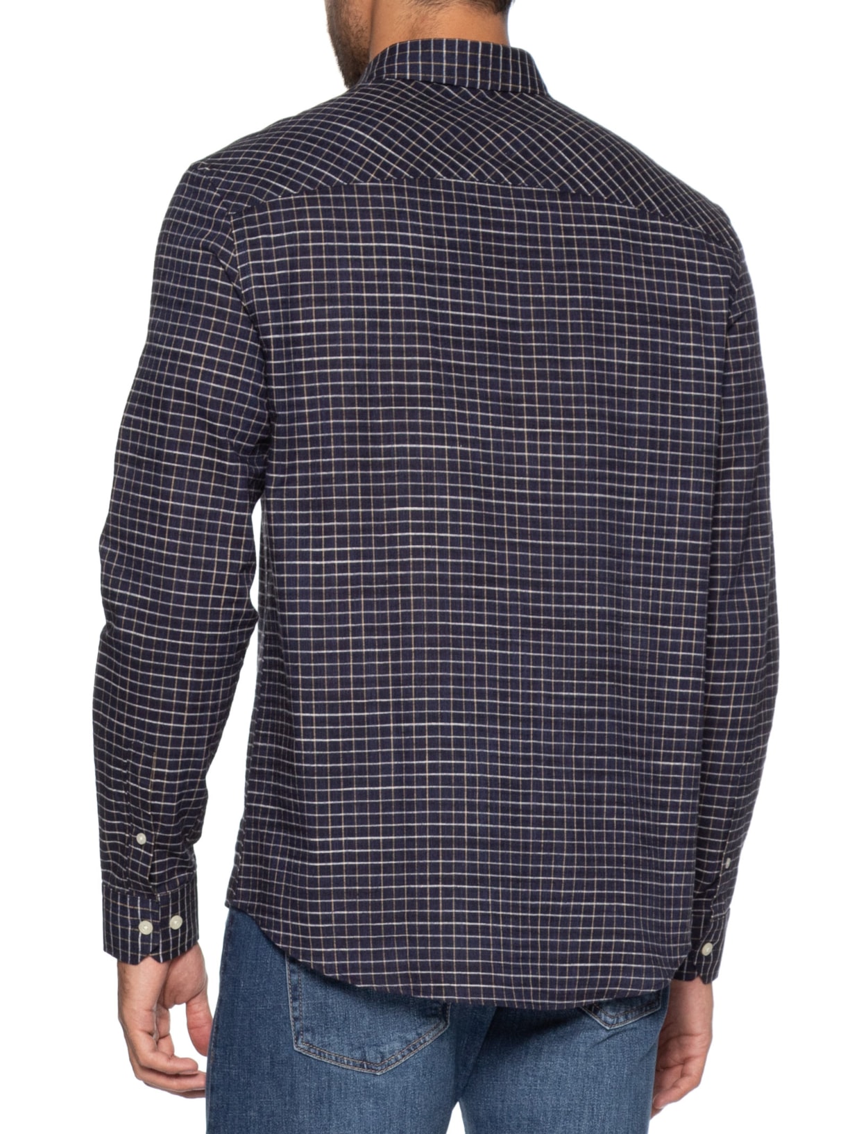 Camisa Masculina Voil Mini Quadros Azul Zapalla