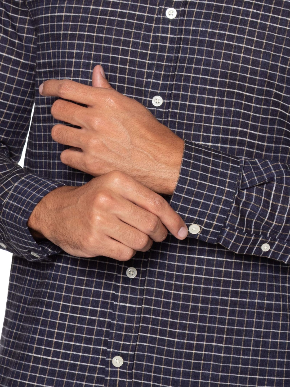 Camisa Masculina Voil Mini Quadros Azul Zapalla