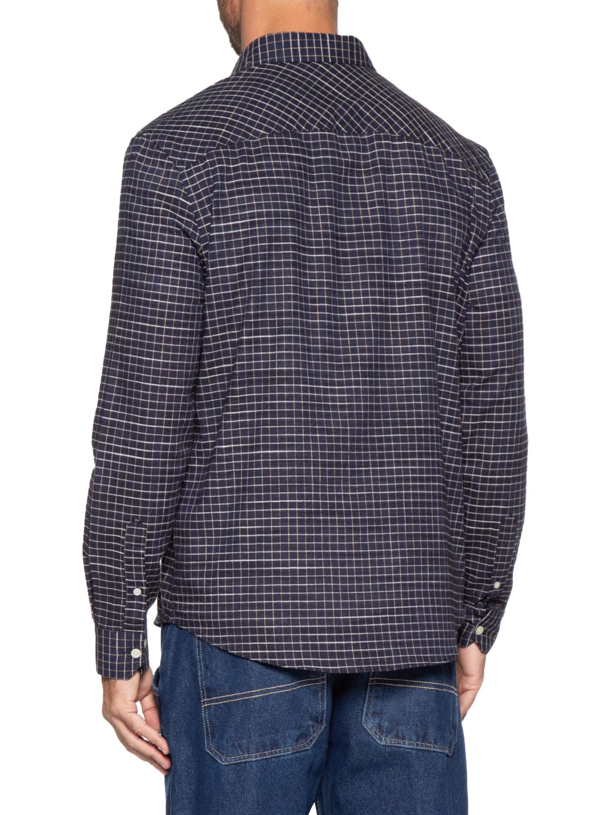 Camisa Masculina Voil Mini Quadros Azul Zapalla