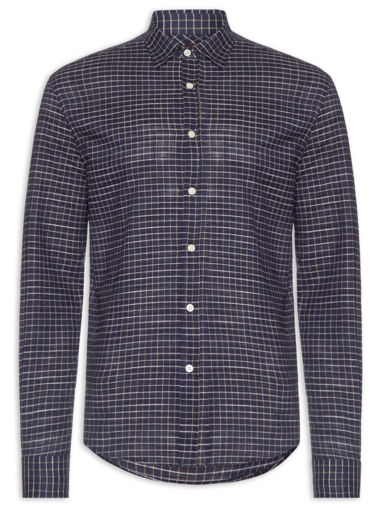 Camisa Masculina Voil Mini Quadros Azul Zapalla