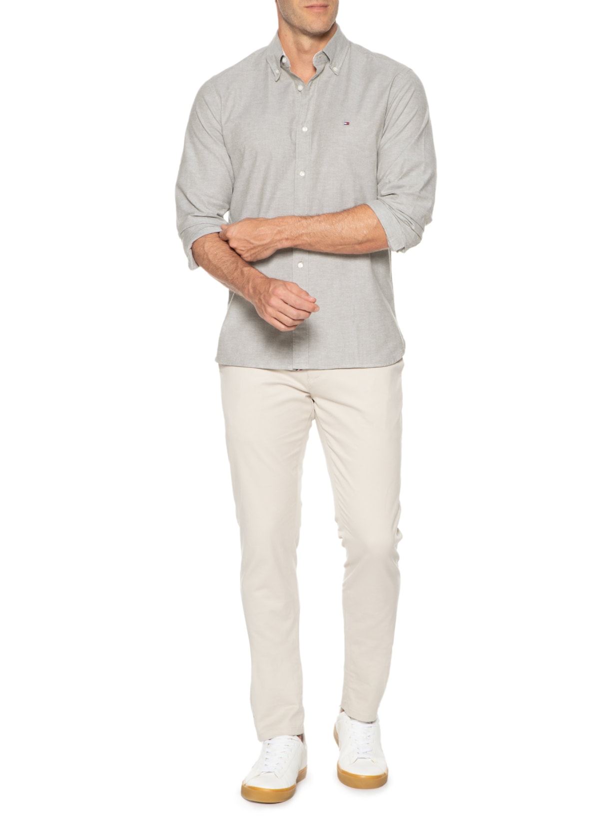 Camisa Masculina Wcc Flex Oxford Cinza Tommy Hilfiger